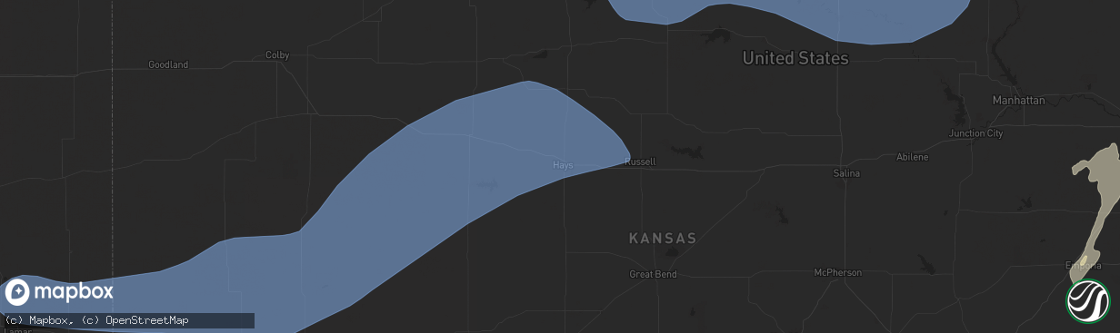 Hail map in Hays, KS on August 9, 2025