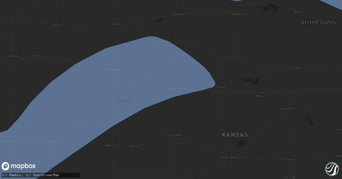 Hail map in Hays, KS on August 9, 2025