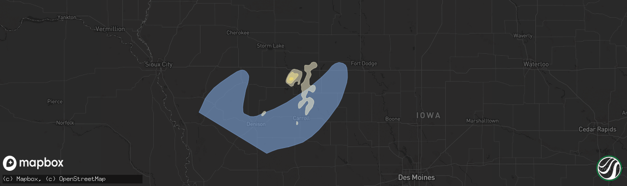 Hail map in Lake City, IA on August 9, 2025