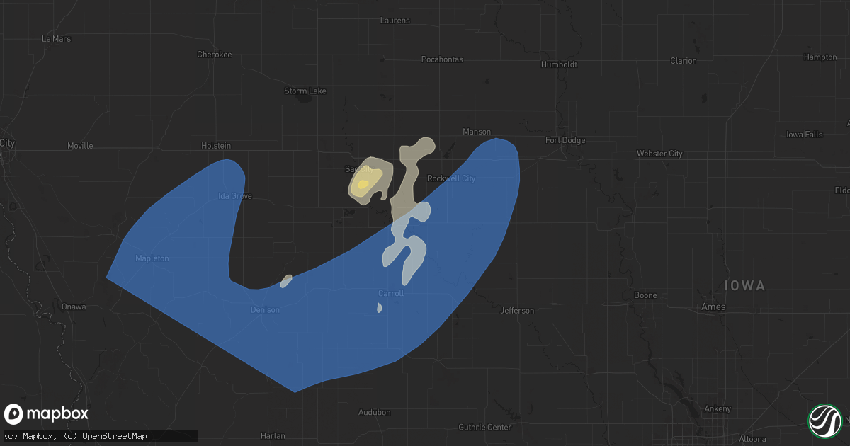 Hail map in Lake City, IA on August 9, 2025