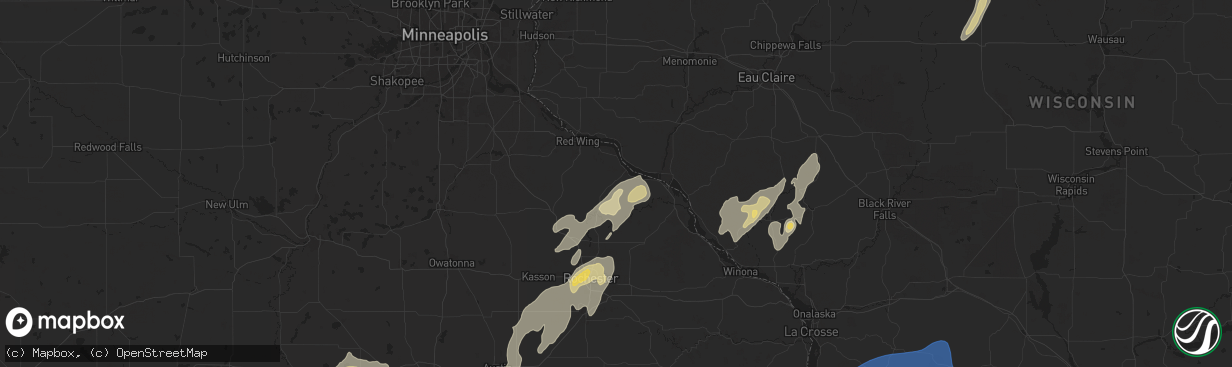 Hail map in Lake City, MN on August 9, 2025