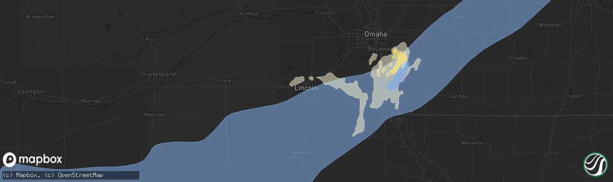 Hail map in Lincoln, NE on August 9, 2025
