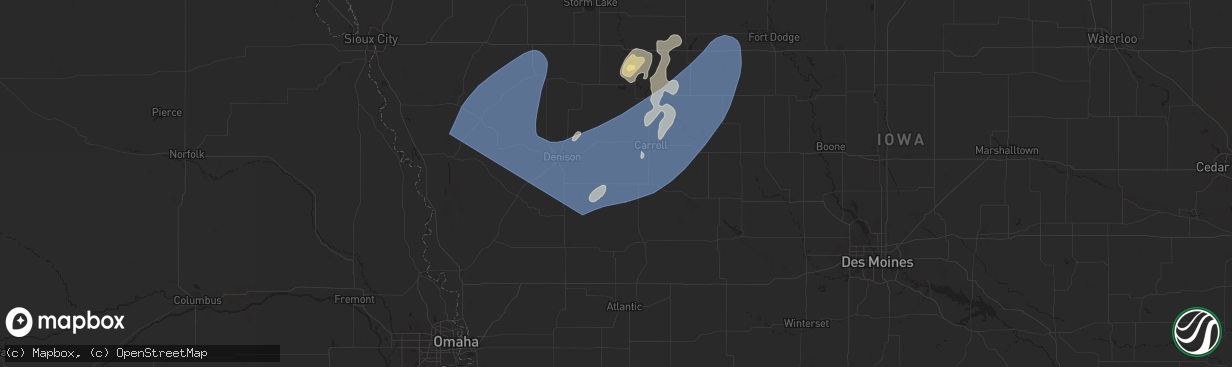 Hail map in Manning, IA on August 9, 2025