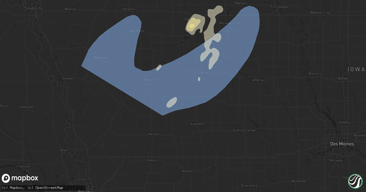 Hail map in Manning, IA on August 9, 2025