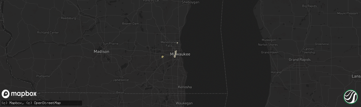 Hail map in Milwaukee, WI on August 9, 2025