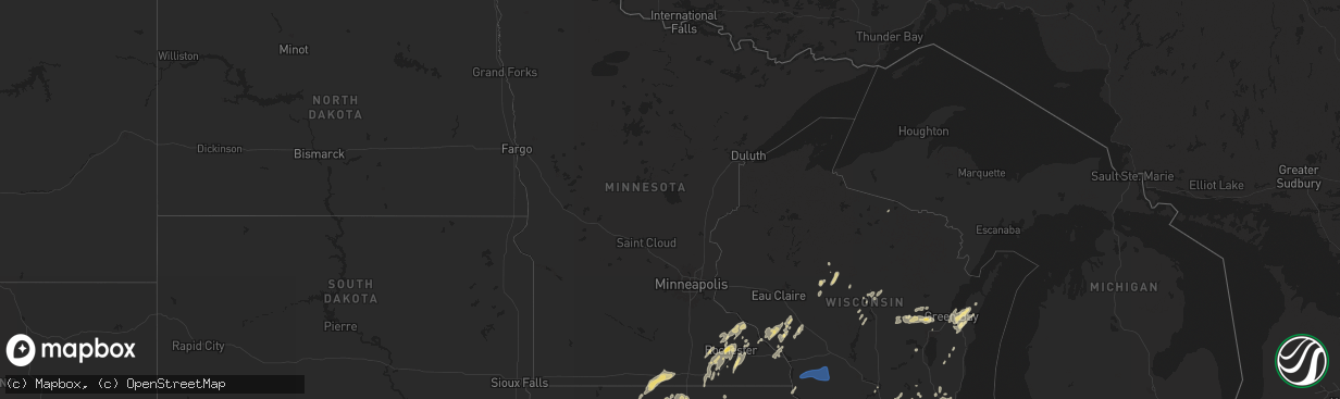 Hail map in Minnesota on August 9, 2025