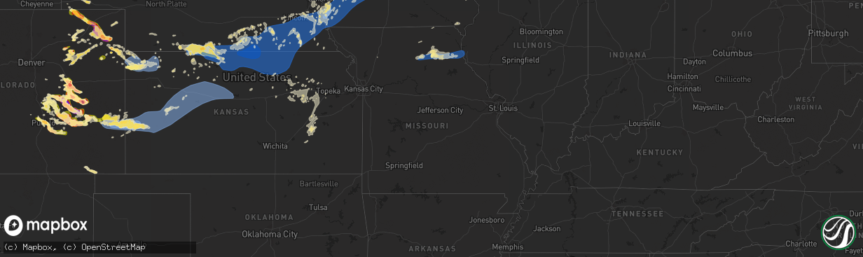 Hail map in Missouri on August 9, 2025