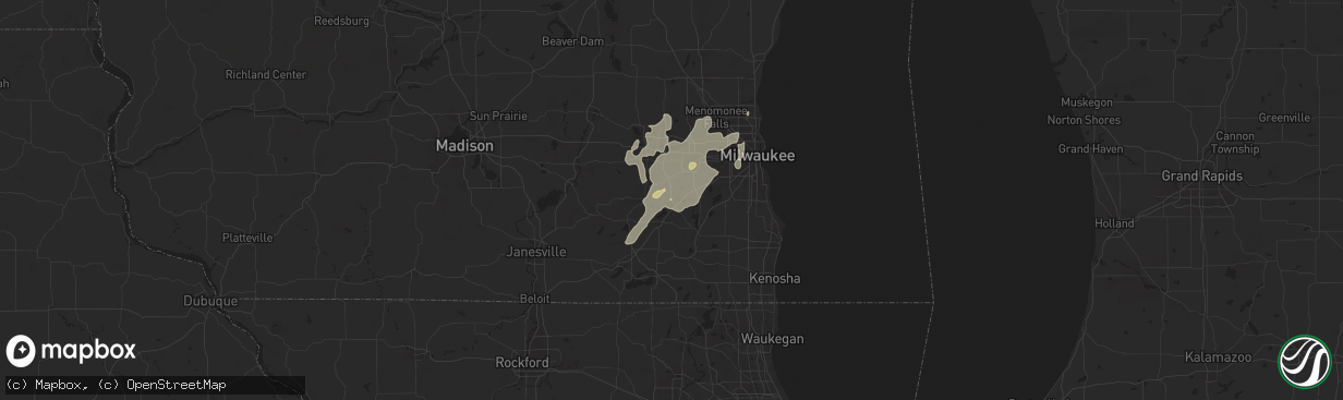 Hail map in Mukwonago, WI on August 9, 2025