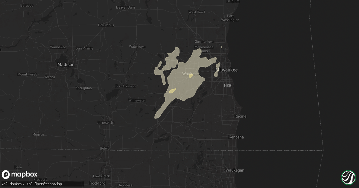 Hail map in Mukwonago, WI on August 9, 2025