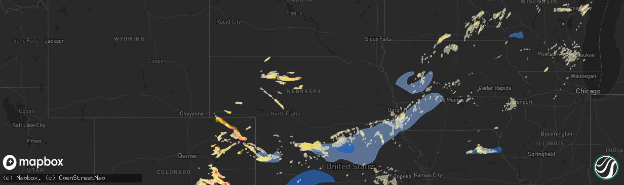 Hail map in Nebraska on August 9, 2025