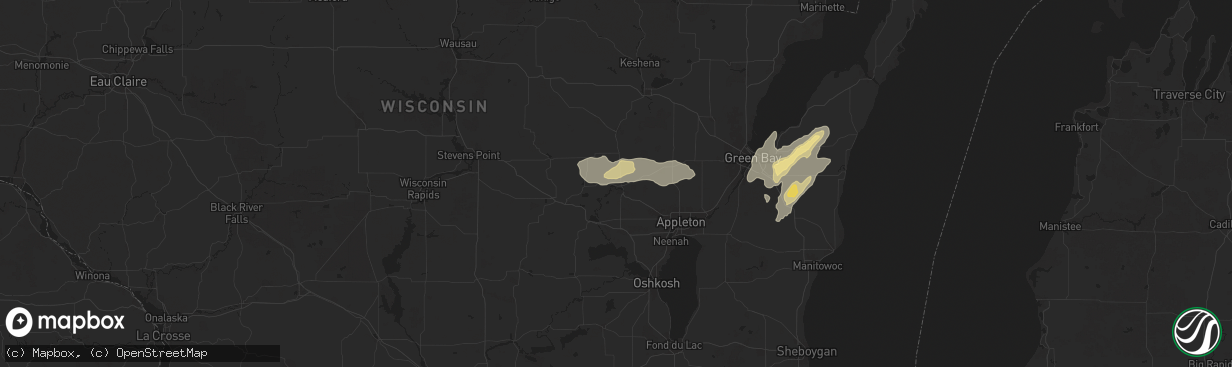 Hail map in New London, WI on August 9, 2025