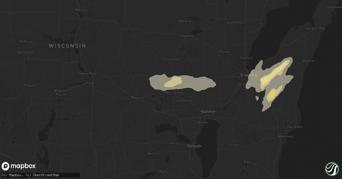 Hail map in New London, WI on August 9, 2025