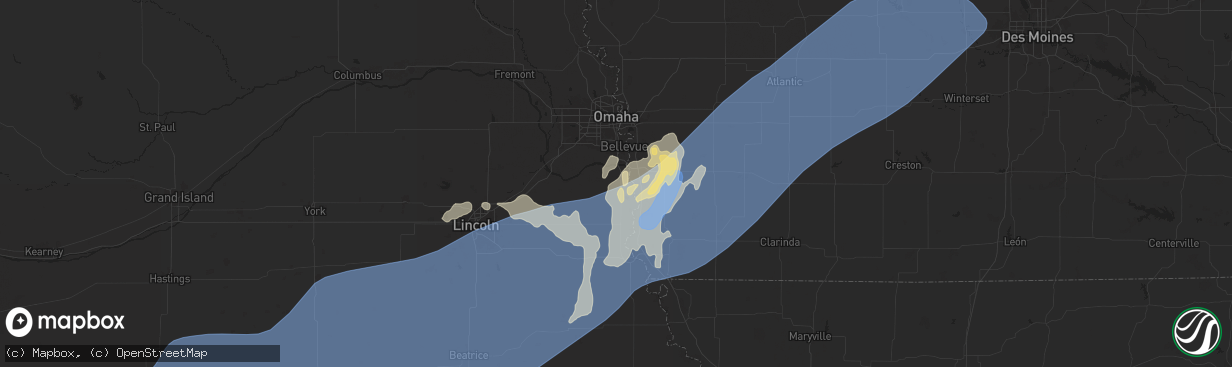 Hail map in Plattsmouth, NE on August 9, 2025