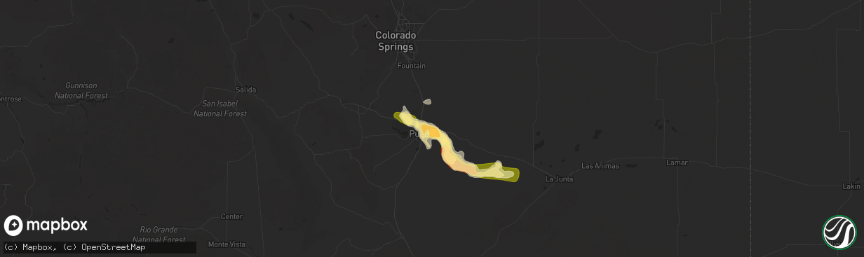 Hail map in Pueblo, CO on August 9, 2025