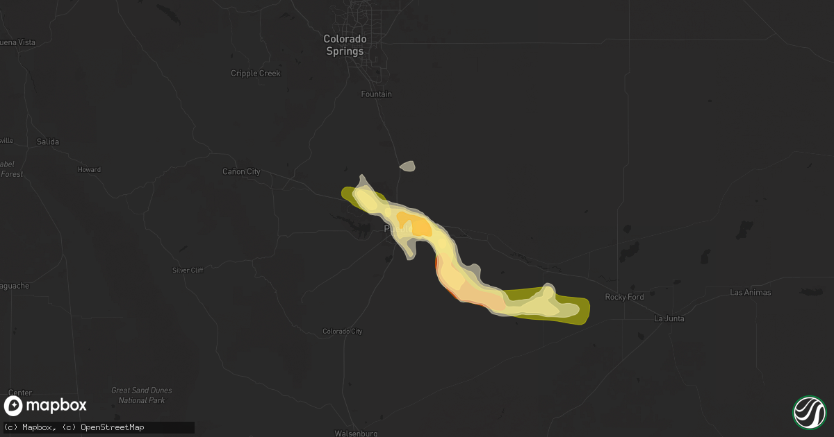 Hail map in Pueblo, CO on August 9, 2025
