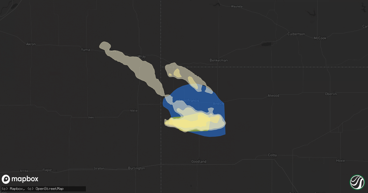 Hail map in Saint Francis, KS on August 9, 2025