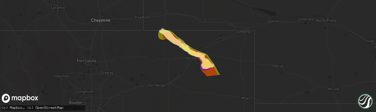 Hail map in Sterling, CO on August 9, 2025