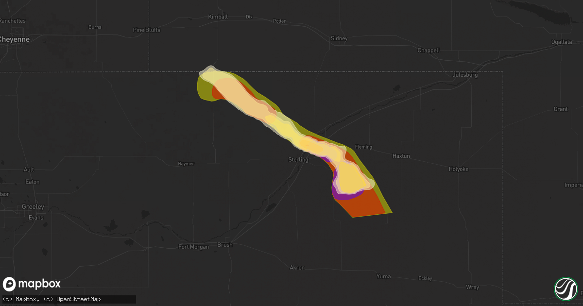 Hail map in Sterling, CO on August 9, 2025