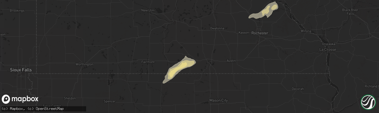 Hail map in Wells, MN on August 9, 2025