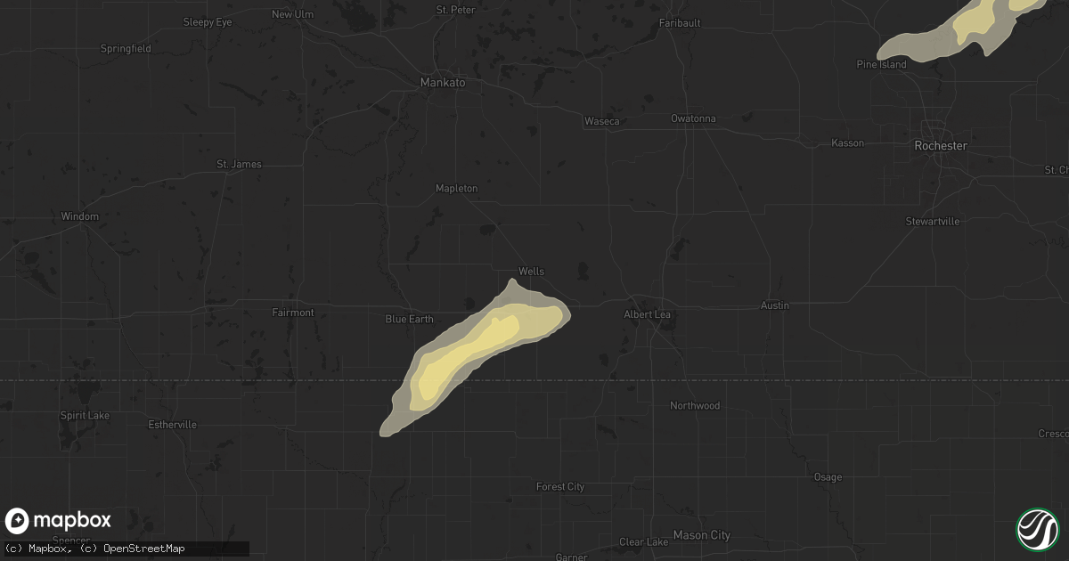 Hail map in Wells, MN on August 9, 2025