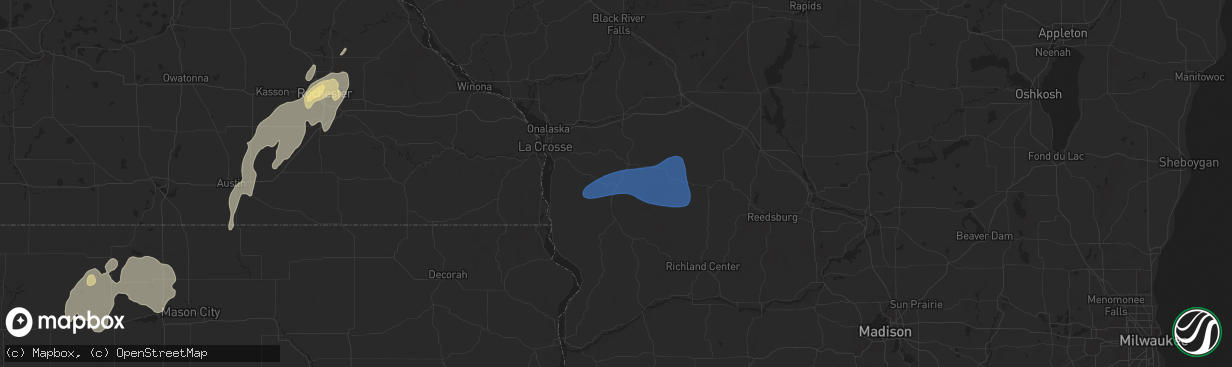 Hail map in Westby, WI on August 9, 2025