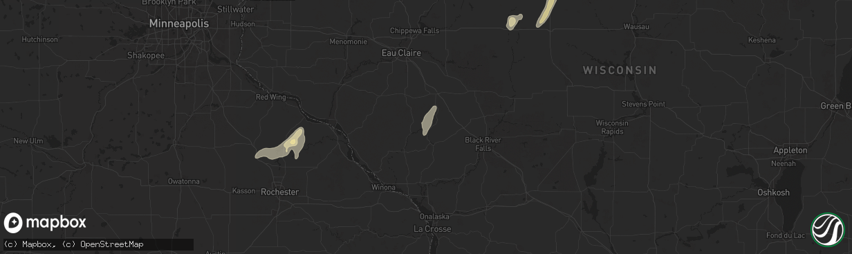 Hail map in Whitehall, WI on August 9, 2025