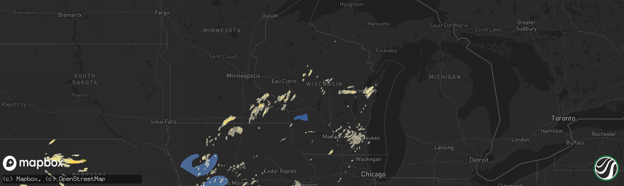 Hail map in Wisconsin on August 9, 2025