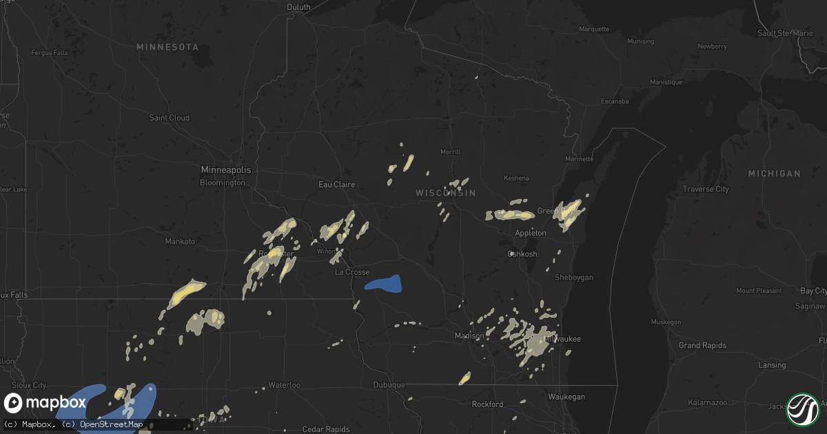 Hail map in Wisconsin on August 9, 2025