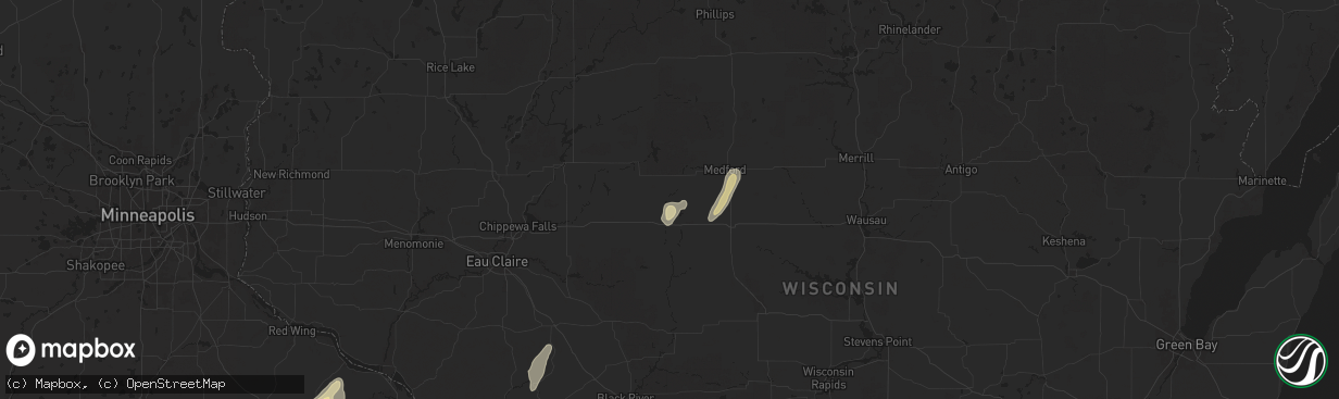 Hail map in Withee, WI on August 9, 2025