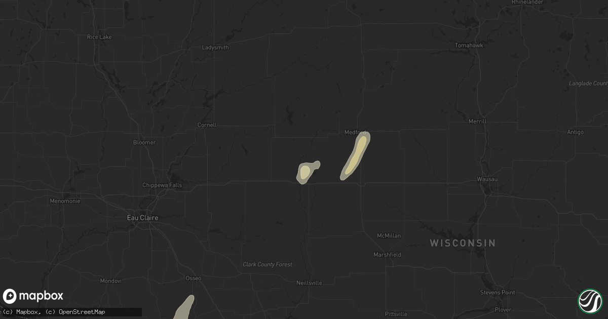 Hail map in Withee, WI on August 9, 2025