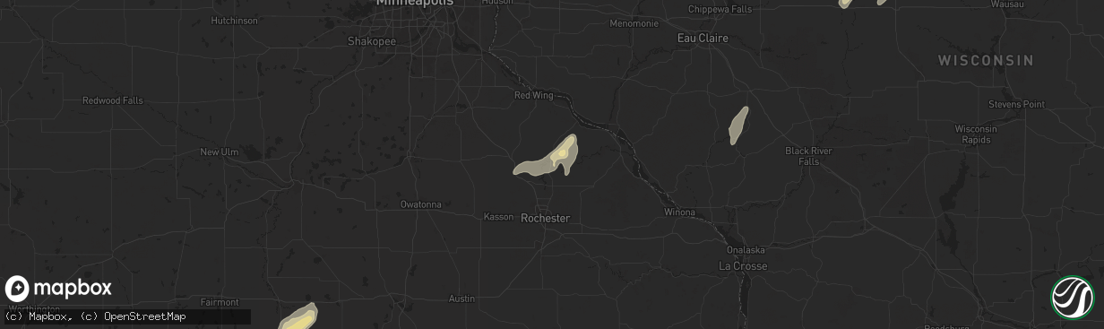 Hail map in Zumbro Falls, MN on August 9, 2025