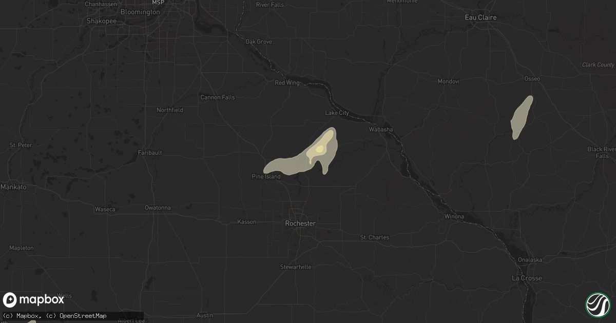 Hail map in Zumbro Falls, MN on August 9, 2025