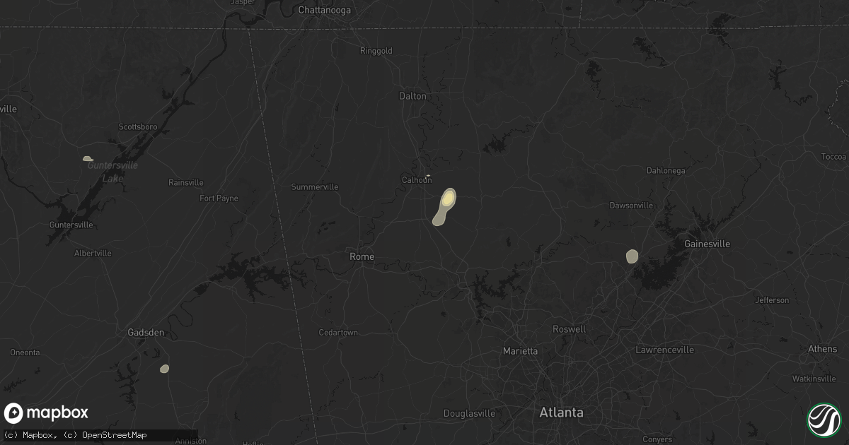 Hail map in Adairsville, GA on August 9, 2026