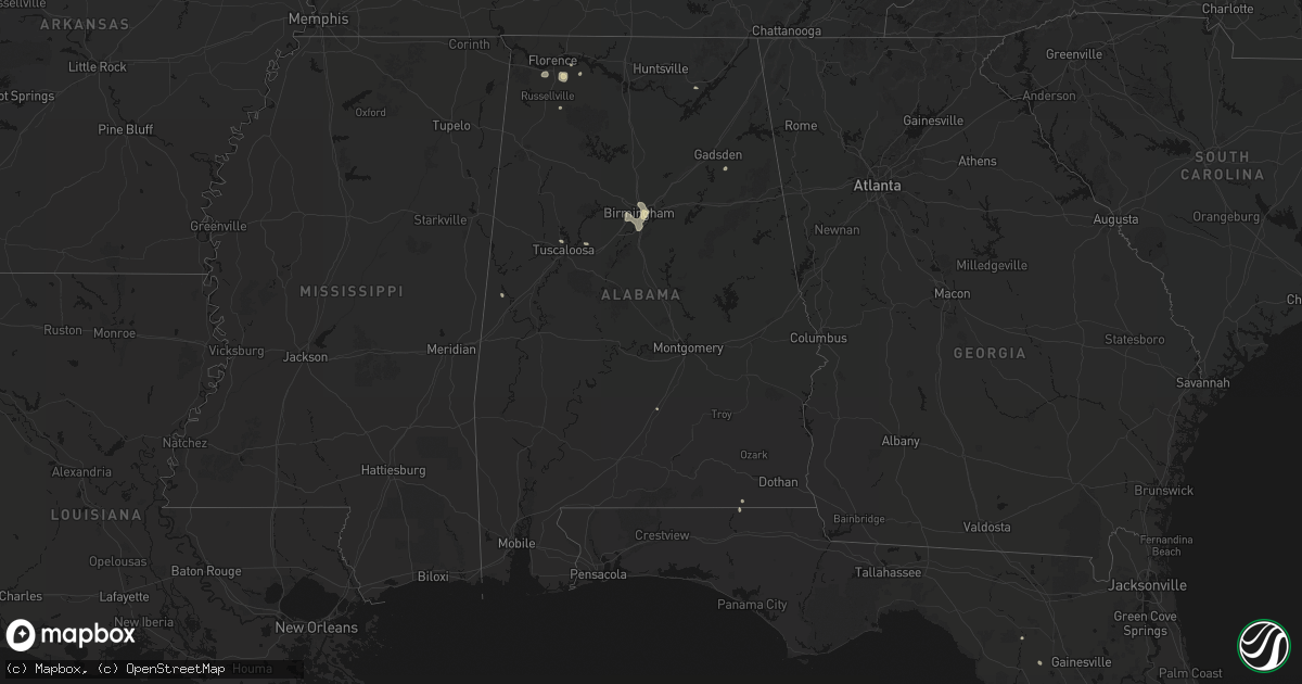 Hail map in Alabama on August 9, 2026