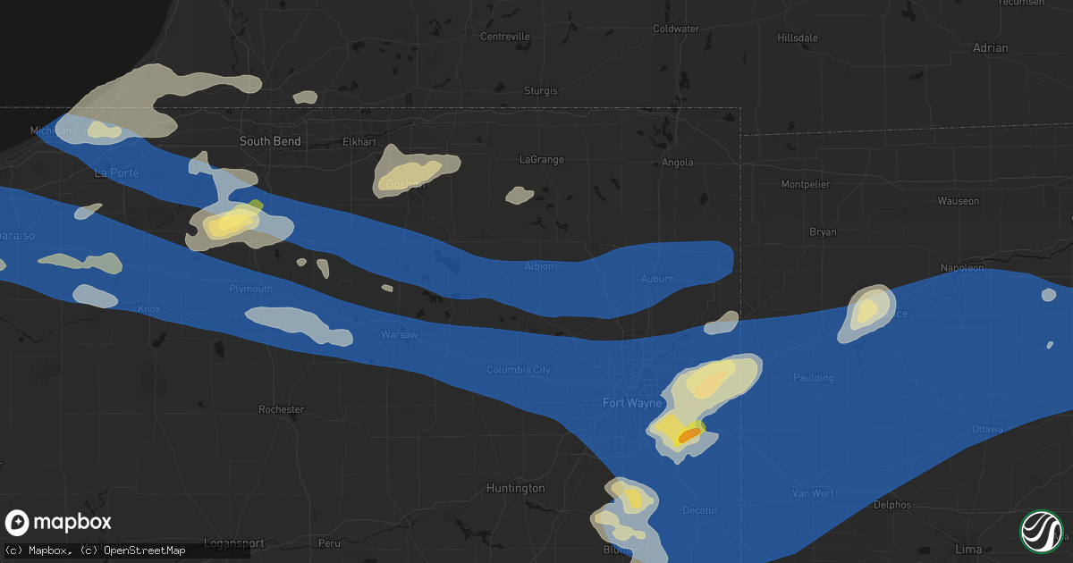 Hail map in Albion, IN on August 9, 2026