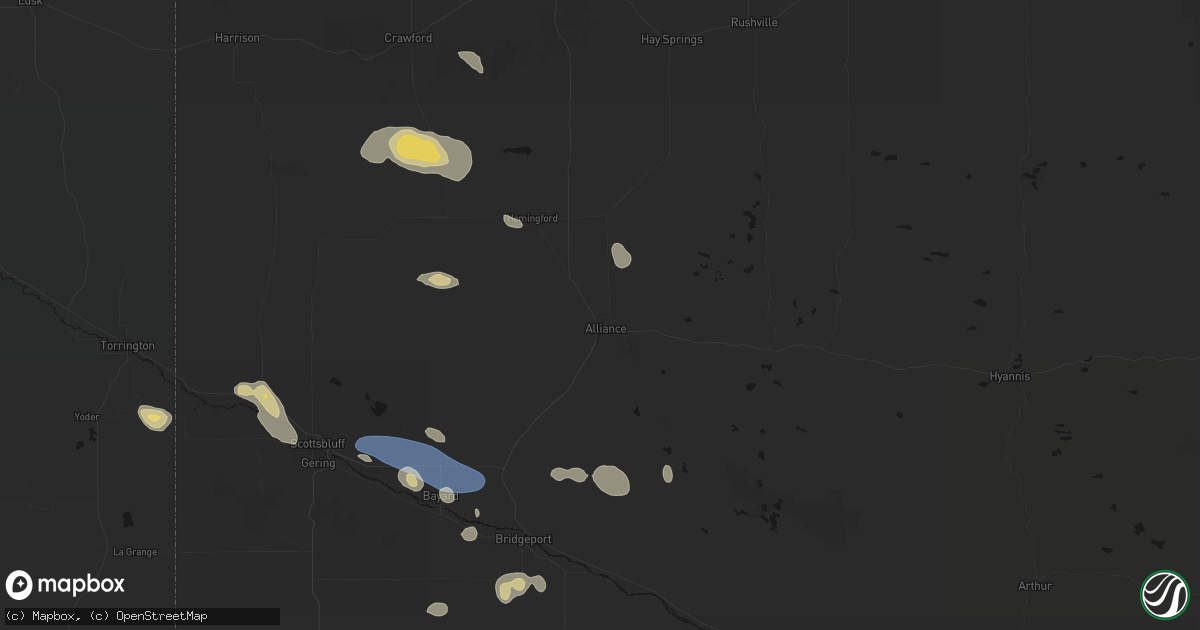 Hail map in Alliance, NE on August 9, 2026