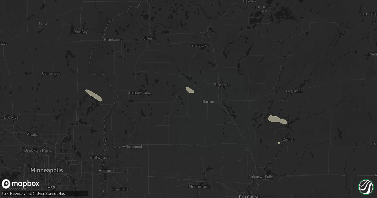 Hail map in Almena, WI on August 9, 2026