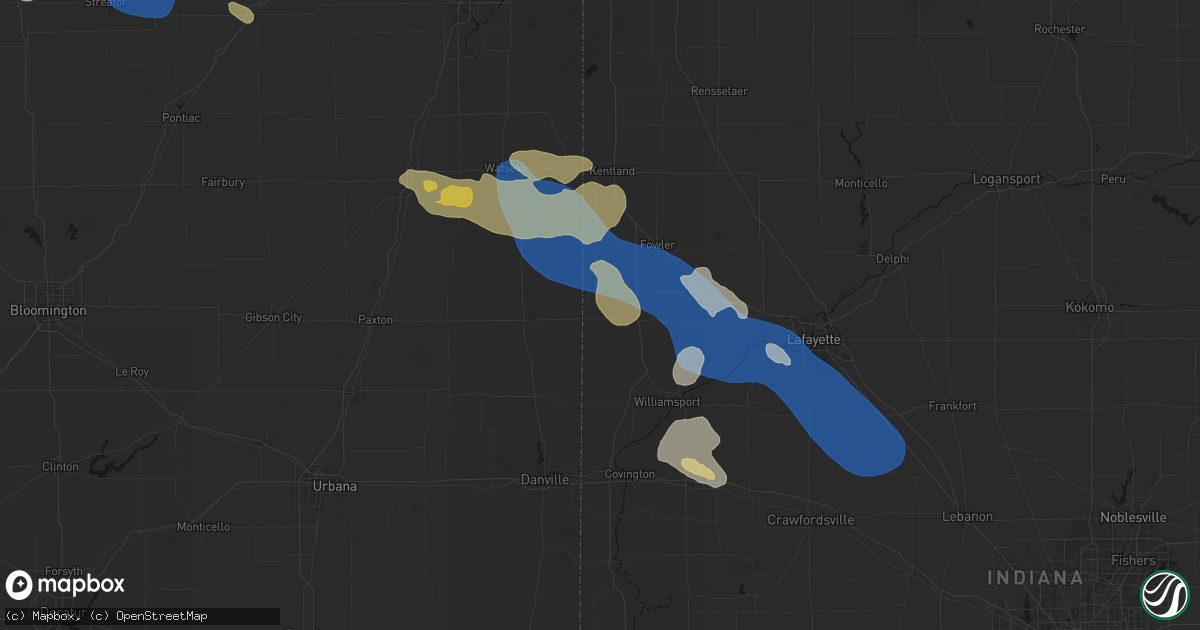Hail map in Ambia, IN on August 9, 2026