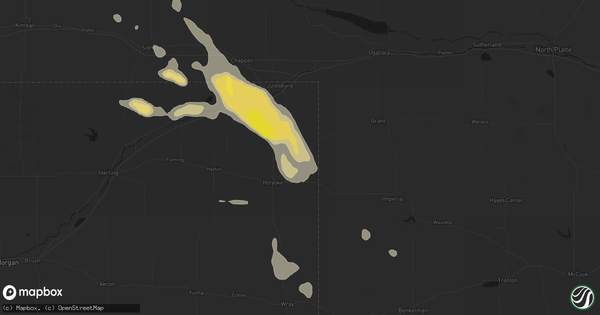 Hail map in Amherst, CO on August 9, 2026