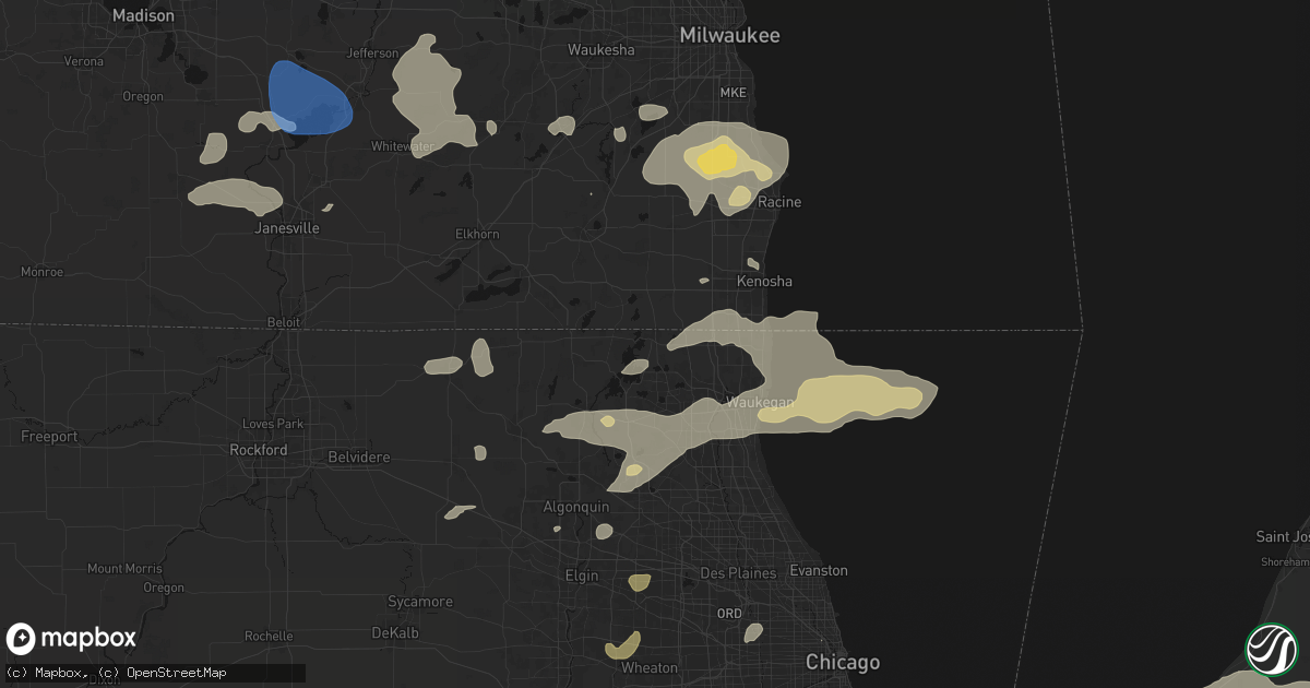 Hail map in Antioch, IL on August 9, 2026