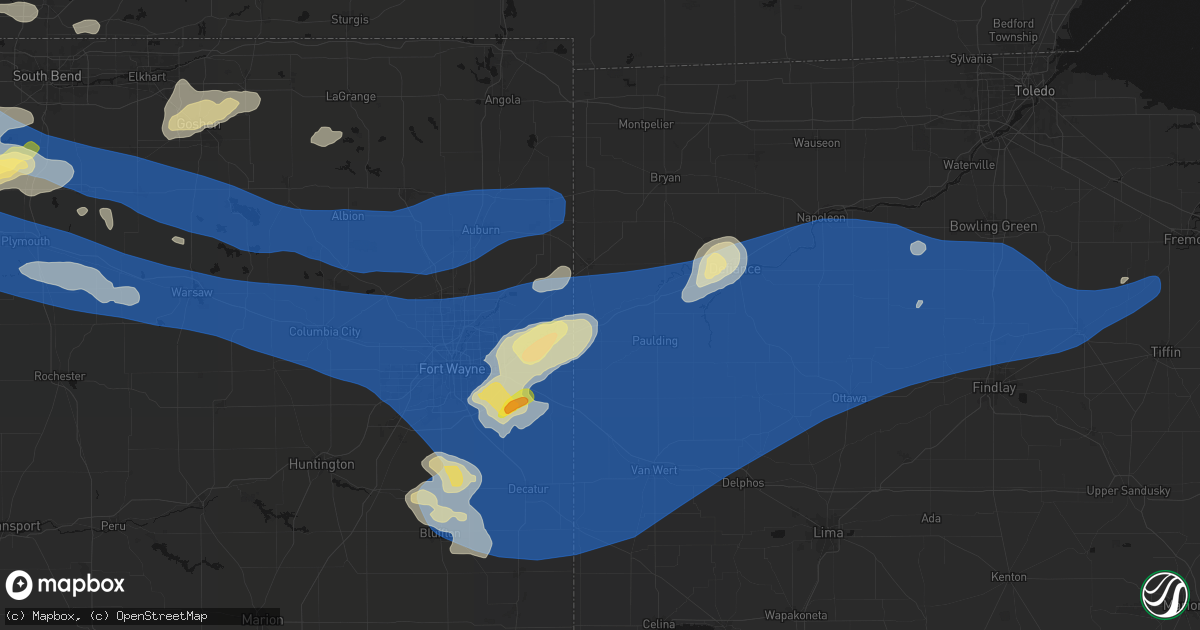 Hail map in Antwerp, OH on August 9, 2026