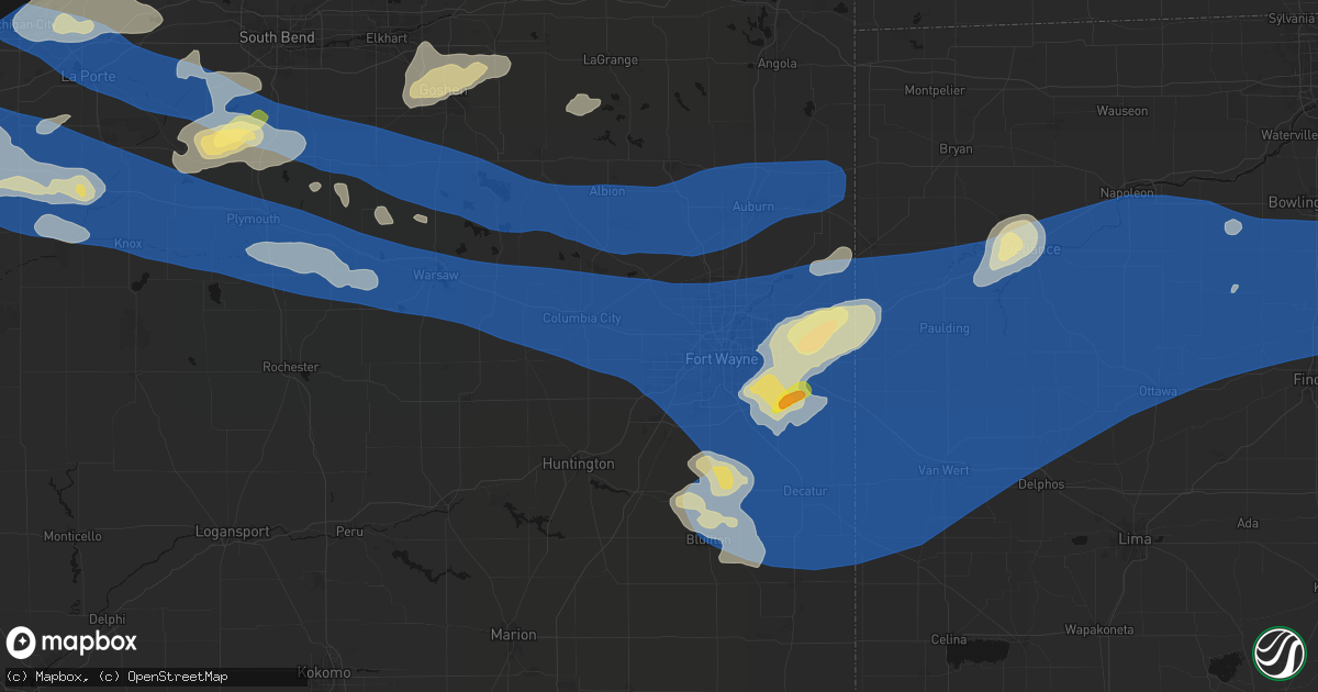 Hail map in Arcola, IN on August 9, 2026