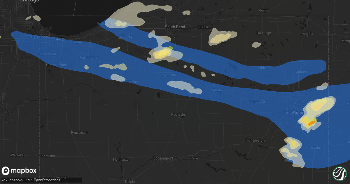 Hail map in Argos, IN on August 9, 2026