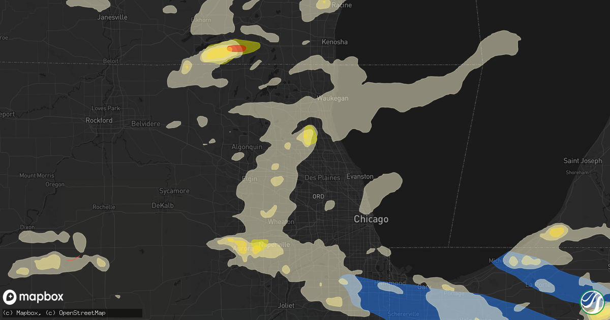 Hail map in Arlington Heights, IL on August 9, 2026