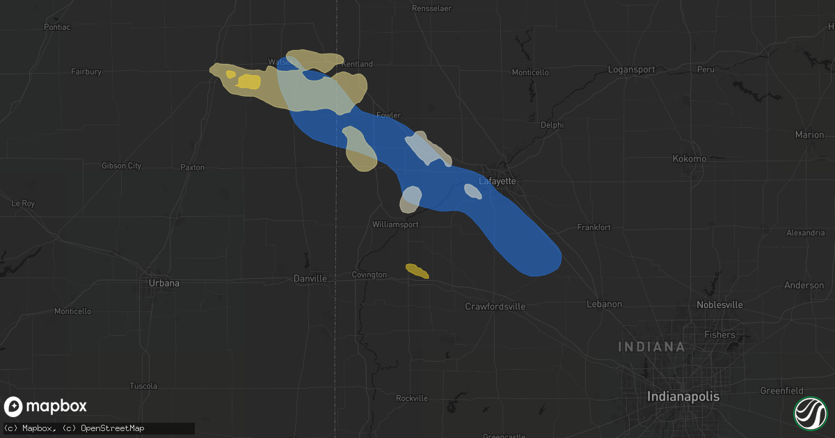 Hail map in Attica, IN on August 9, 2026