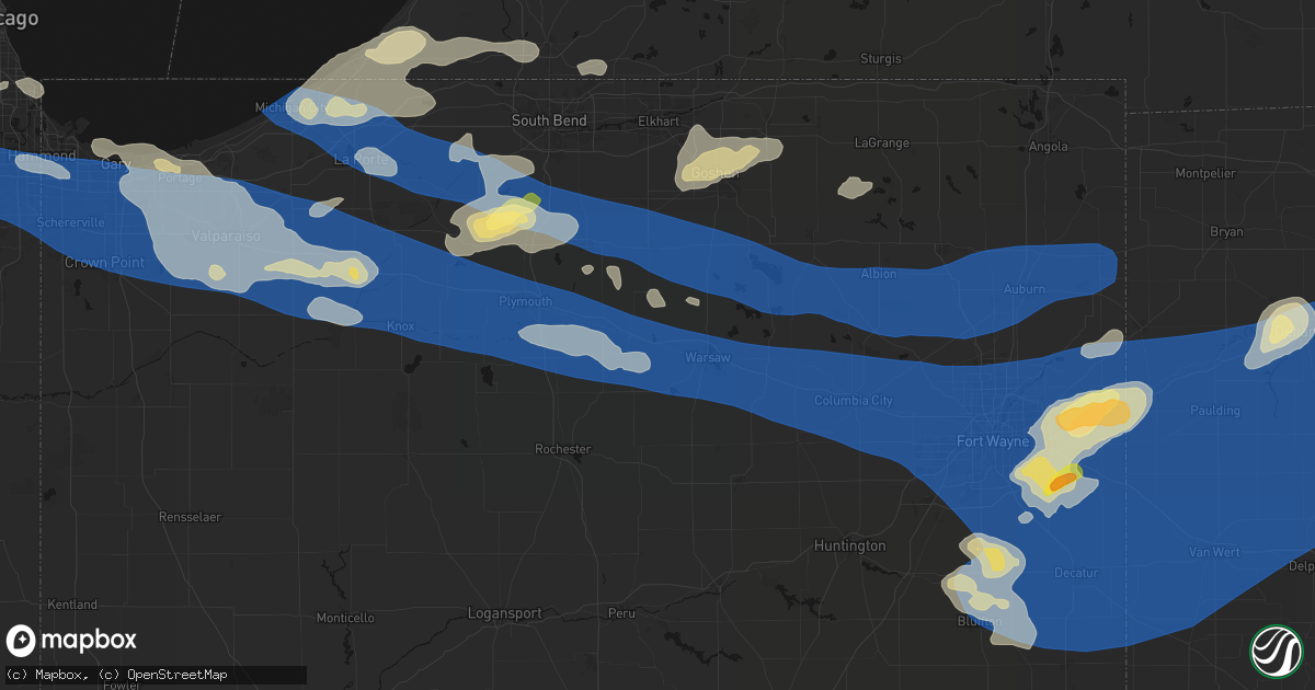 Hail map in Atwood, IN on August 9, 2026