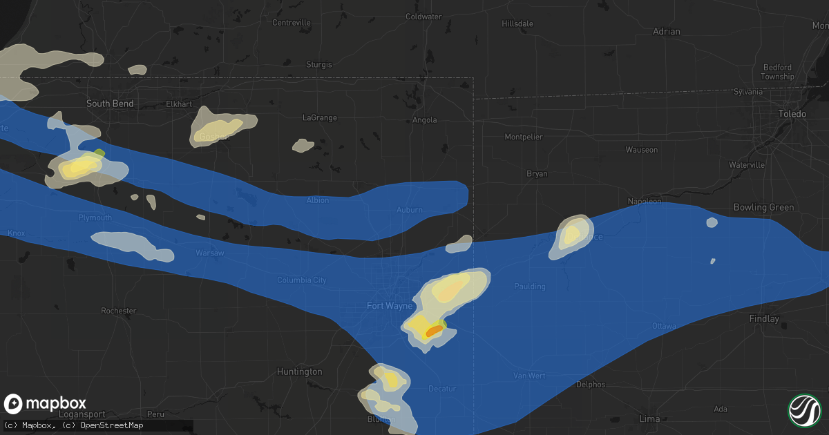Hail map in Auburn, IN on August 9, 2026