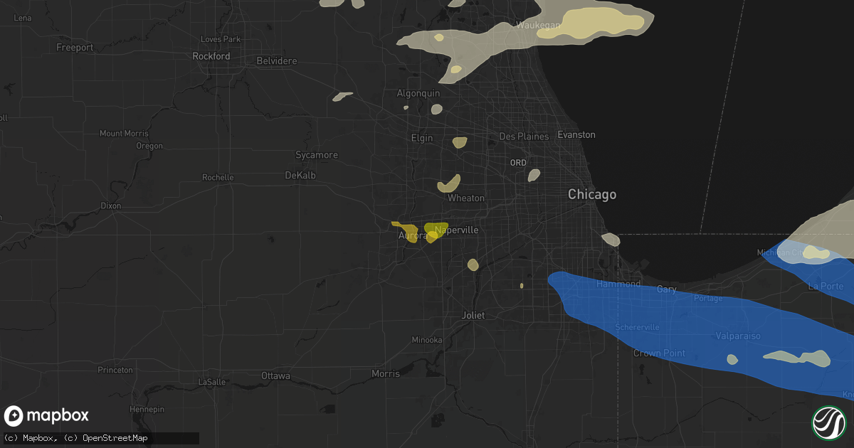 Hail map in Aurora, IL on August 9, 2026