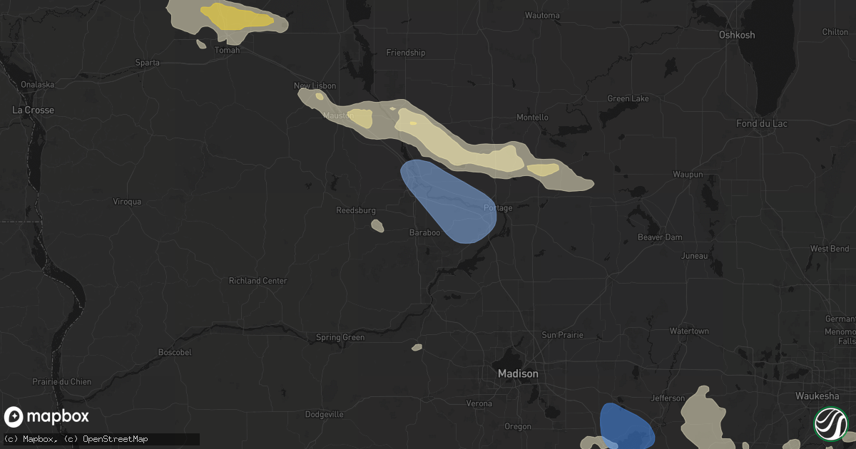 Hail map in Baraboo, WI on August 9, 2026
