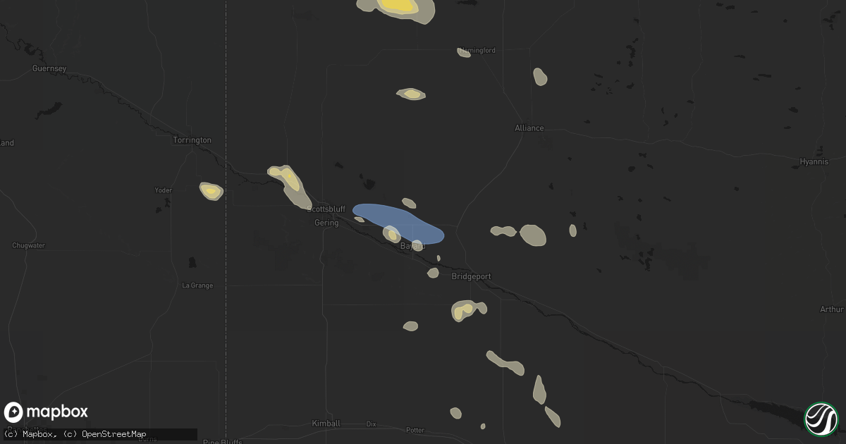 Hail map in Bayard, NE on August 9, 2026